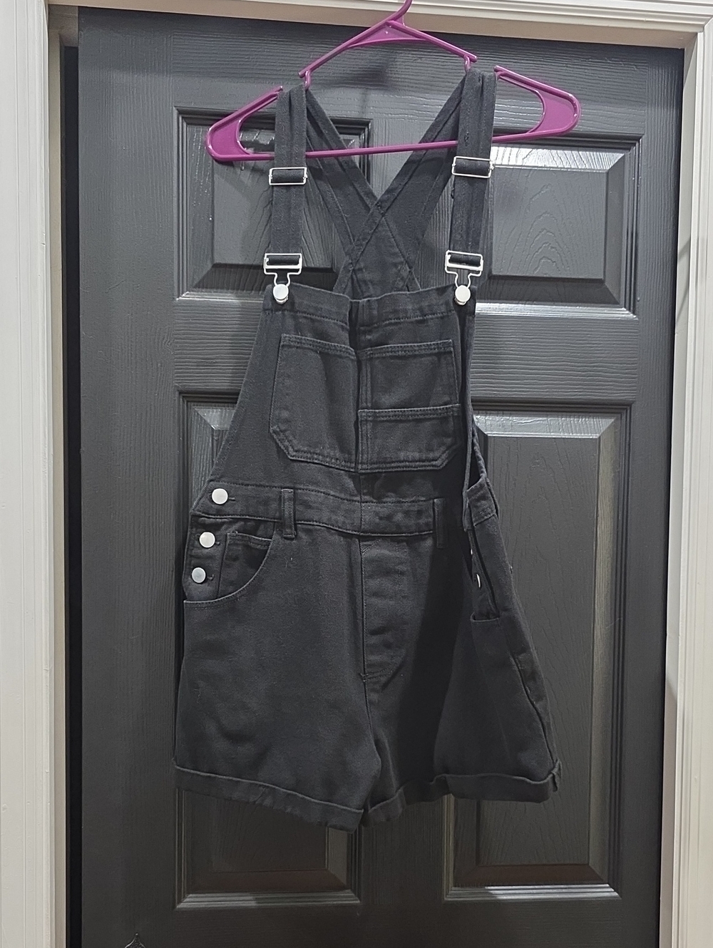 Black Denim Short Overalls